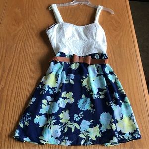 White, Blue, and Green Flower Summer Dress